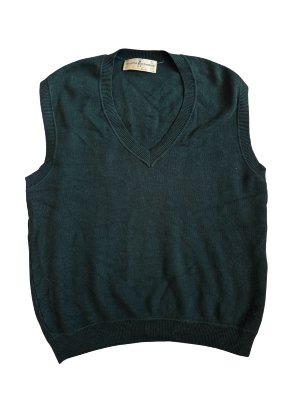 Men's V-Neck Sweater Vest - Dark Green Peruvian Pima Cotton golf large